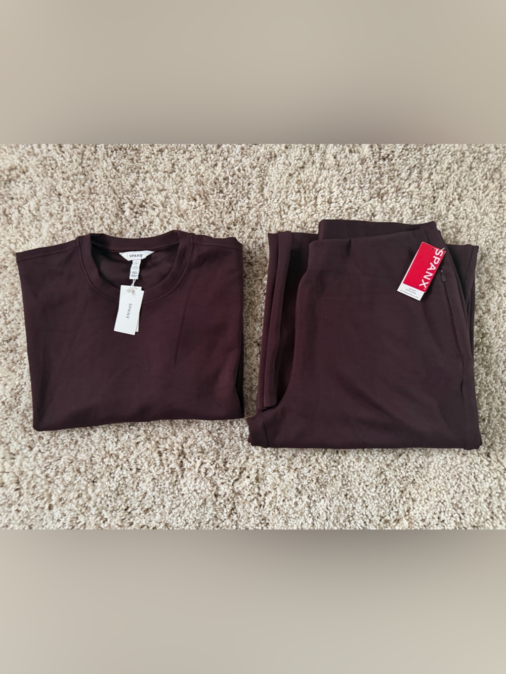 Spanx Set Two Piece Truffle Brown Air Essential Smooth Lisse Wide Leg Boxy Tee - Picture 2 of 9